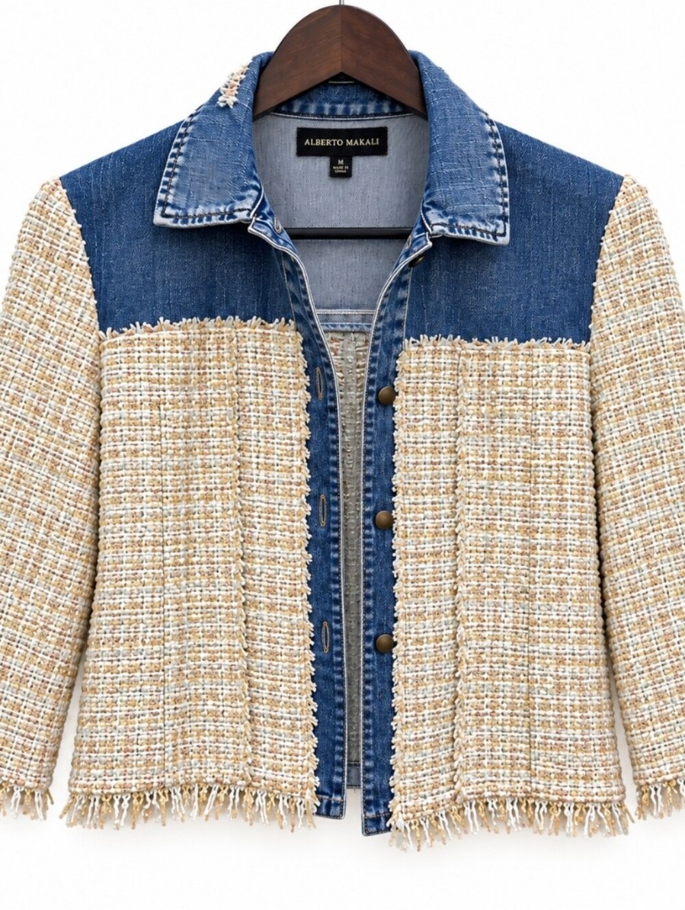 Alberto Makali Denim And Boucle Tweed Distressed Jacket Sz Small